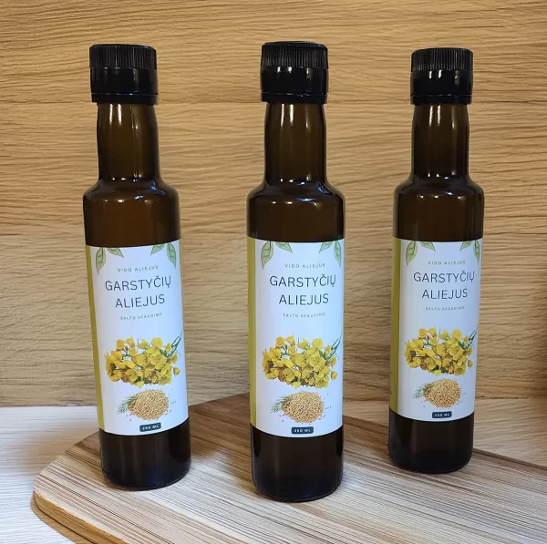 garstyciu-aliejus-buteliukai „Garstyčių aliejaus 250 ml buteliukai – šalto spaudimo Vido aliejus“